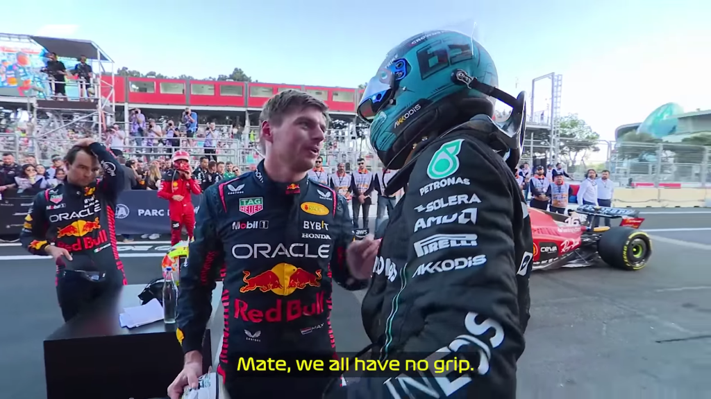 Verstappen and Russell confront each other at the 2023 F1 Azerbaijan Grand Prix