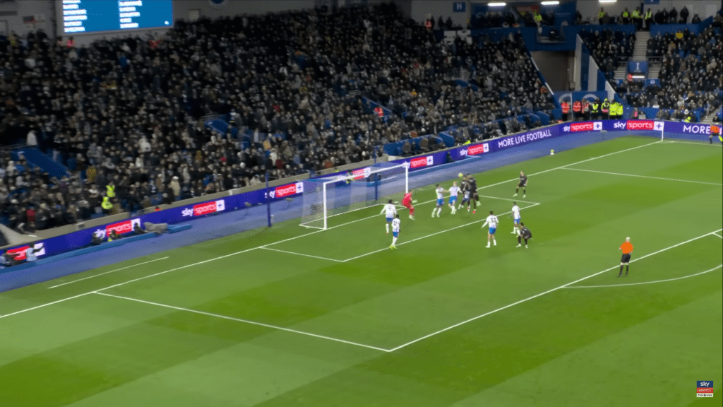 Mikel Merino had a golden chance to double Arsenal's lead over Brighton on Saturday, but his effort missed the target. Image from Sky Sports