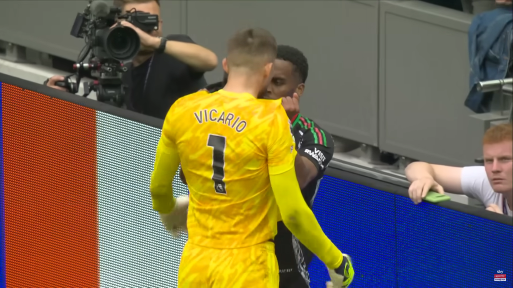 Tensions were high in the previous North London derby after Jurrien Timber put in an aggressive challenge, which resulted in a confrontation. Image from Sky Sports